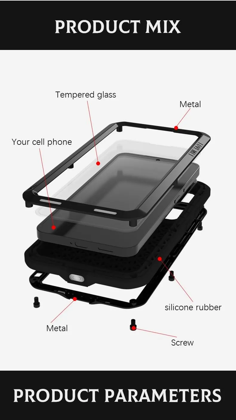 LOVE MEI for Samsung Galaxy S25 (6.2'') Case,Outdoor Sports Military Heavy Duty Metal Shockproof Dustproof Full Body Case with Built in Tempered Glass Screen Protector (Black, S25)