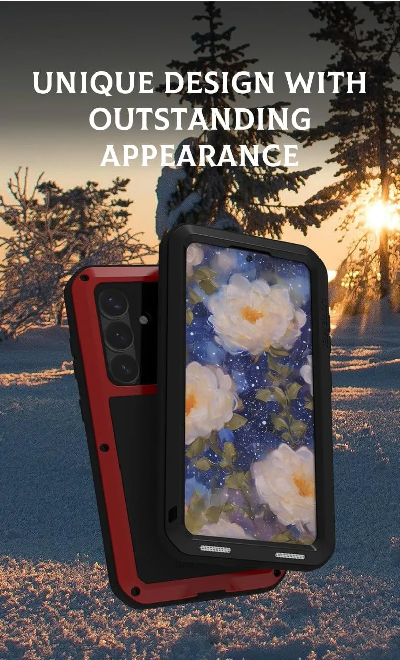 LOVE MEI for Samsung Galaxy S25 (6.2'') Case,Outdoor Sports Military Heavy Duty Metal Shockproof Dustproof Full Body Case with Built in Tempered Glass Screen Protector (Black, S25)