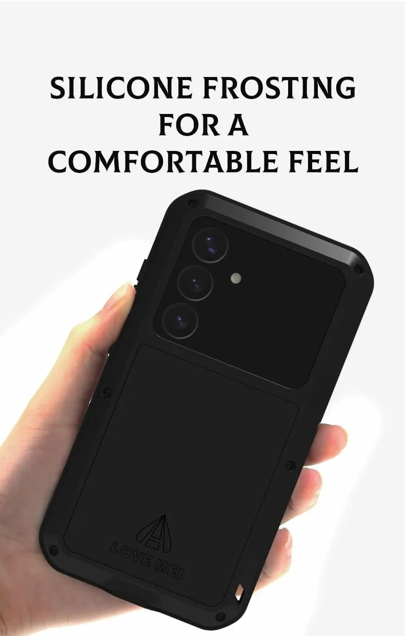 LOVE MEI for Samsung Galaxy S25 (6.2'') Case,Outdoor Sports Military Heavy Duty Metal Shockproof Dustproof Full Body Case with Built in Tempered Glass Screen Protector (Black, S25)