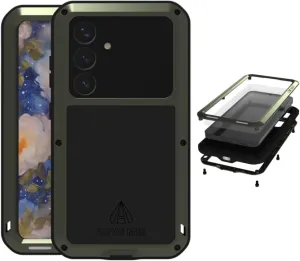 LOVE MEI for Samsung Galaxy S25 (6.2'') Case,Outdoor Sports Military Heavy Duty Metal Shockproof Dustproof Full Body Case with Built in Tempered Glass Screen Protector (Green, S25)