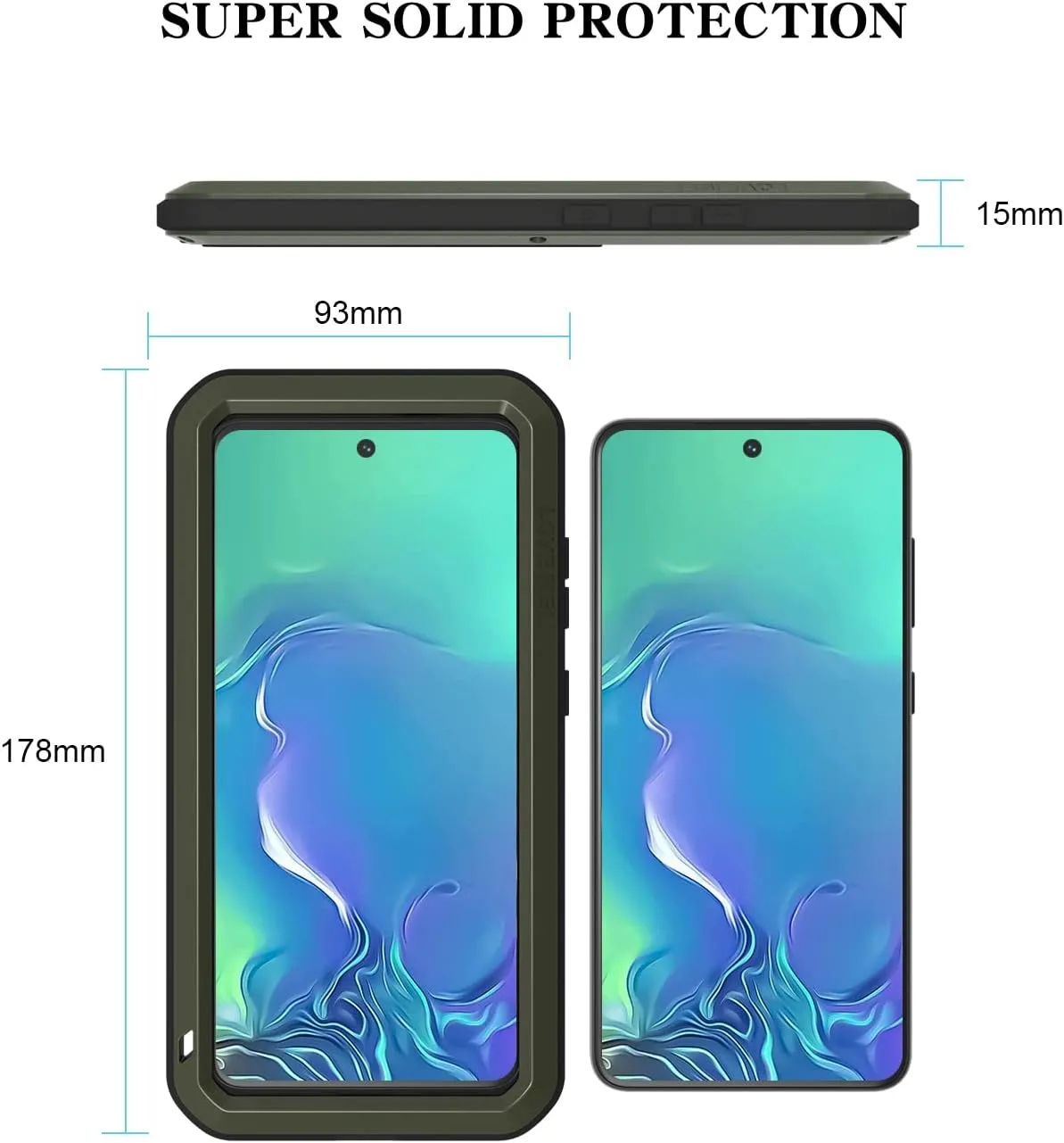 LOVE MEI Military Rugged Case for Samsung Galaxy S21 Fe, with Tempered Glass Screen Protector, Shockproof Dustproof Scratch Proof Hybrid Metal and Silicone Gel Heavy Duty Full Body Cover Green