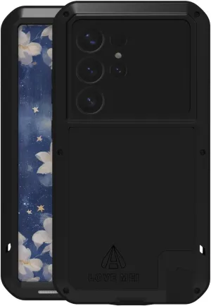 LOVE MEI Military Rugged Case for Samsung Galaxy S25 Ultra, with Tempered Glass Screen Protector, Shockproof Dustproof Scratch Proof Hybrid Metal and Silicone Gel Heavy Duty Full Body Cover Black