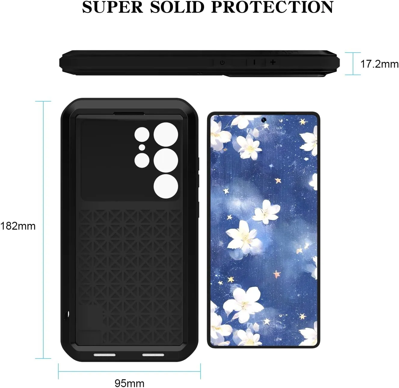 LOVE MEI Military Rugged Case for Samsung Galaxy S25 Ultra, with Tempered Glass Screen Protector, Shockproof Dustproof Scratch Proof Hybrid Metal and Silicone Gel Heavy Duty Full Body Cover Black