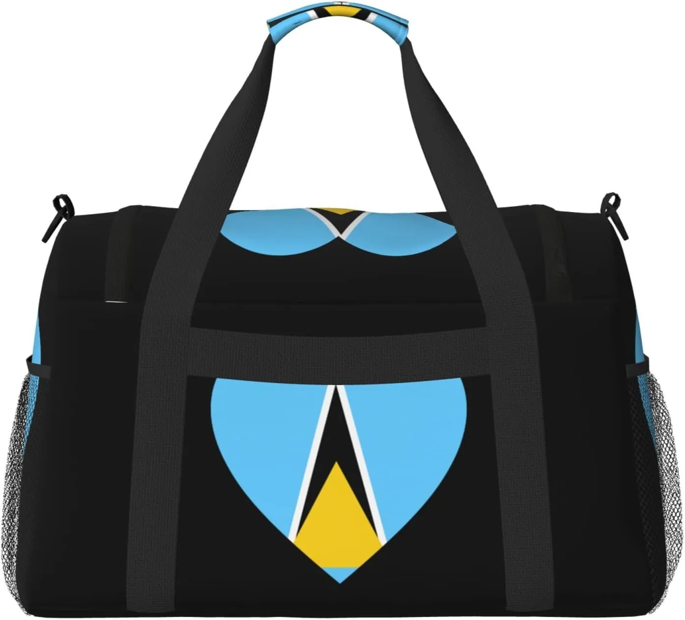 Love Saint Lucia Flag Travel Duffel Bag Large Foldable Waterproof Overnight Bag For Beach Swim Bags Pool Sports Gym