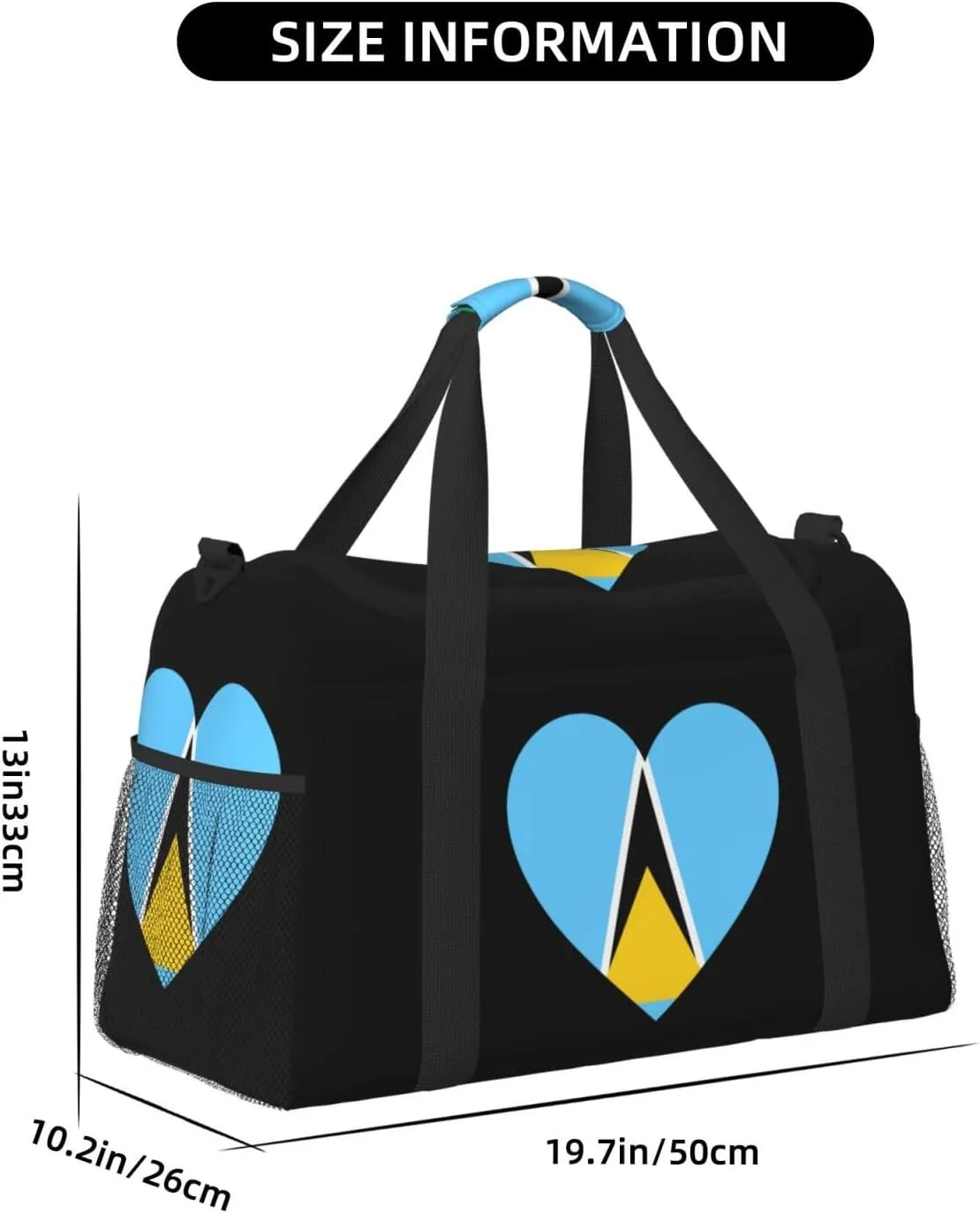 Love Saint Lucia Flag Travel Duffel Bag Large Foldable Waterproof Overnight Bag For Beach Swim Bags Pool Sports Gym