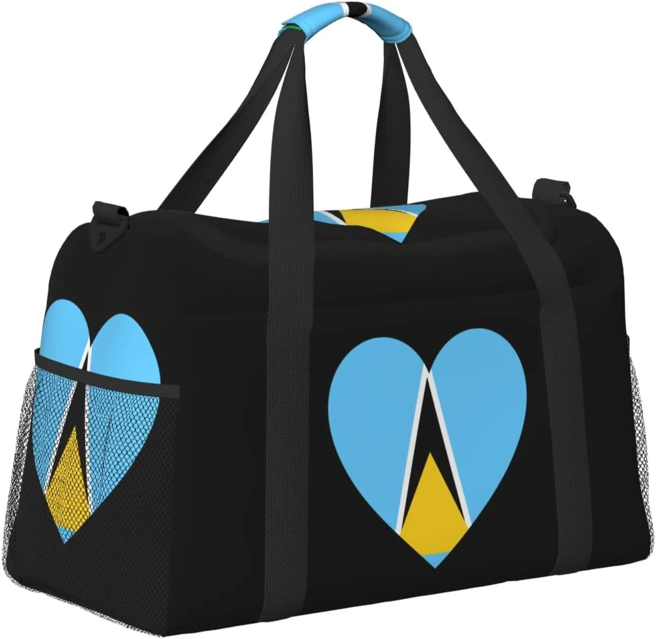 Love Saint Lucia Flag Travel Duffel Bag Large Foldable Waterproof Overnight Bag For Beach Swim Bags Pool Sports Gym