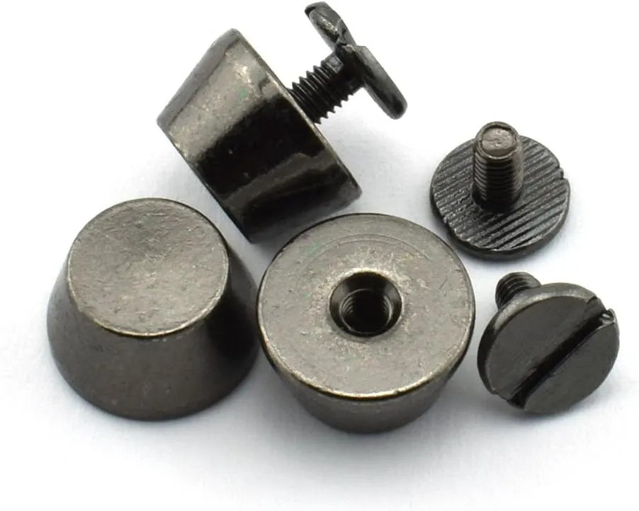 LQ Industrial 25-Pack 1/2" Purse Handbag Feet Nailhead Flat Stud Solid Brass Screw-Back Spike Metal Cone Studs Rivet Leather Craft DIY Black