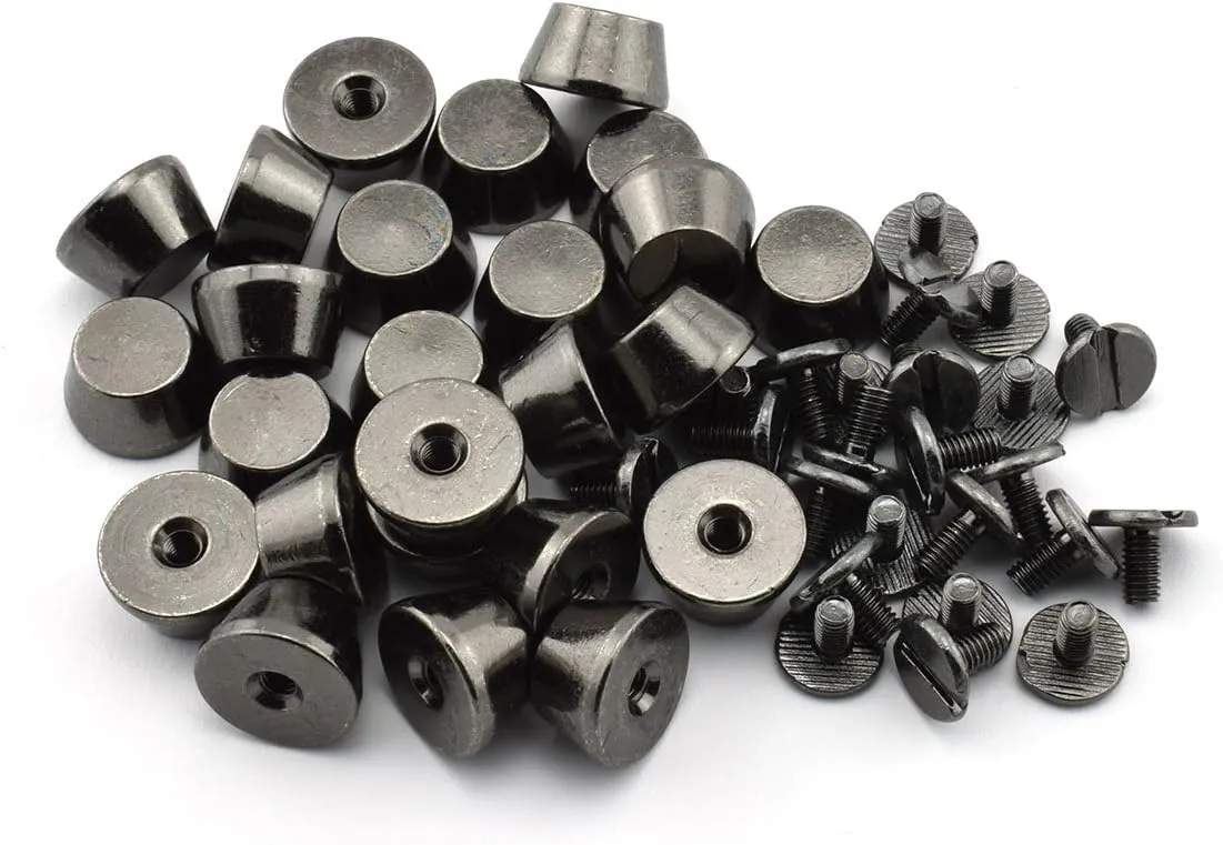 LQ Industrial 25-Pack 1/2" Purse Handbag Feet Nailhead Flat Stud Solid Brass Screw-Back Spike Metal Cone Studs Rivet Leather Craft DIY Black