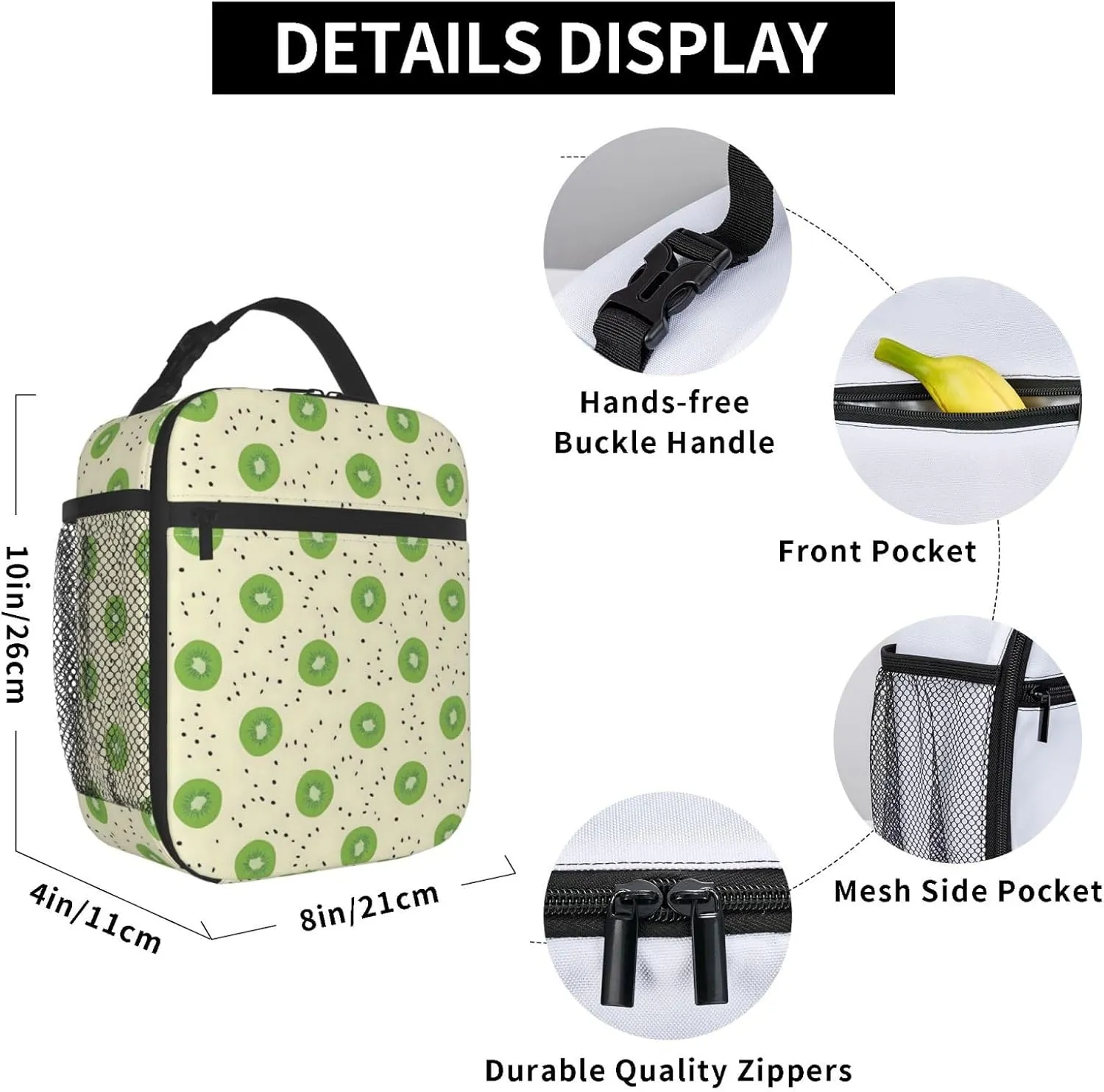 Lunch Box Lunch Bag for Women and Men, Insulated Lunch Box Cooling Tote Reusable Leakproof with Side Pockets, Lunch Tote Bags for Travel/Office/Camping (Kiwi)