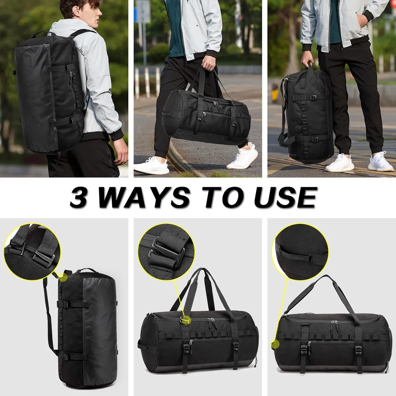 Lyweem Travel Duffel Bag for Men Duffle Bag Large Size for Women Weekender Overnight with Shoes Compartment Multifunctional Gym Bags for Men, Black