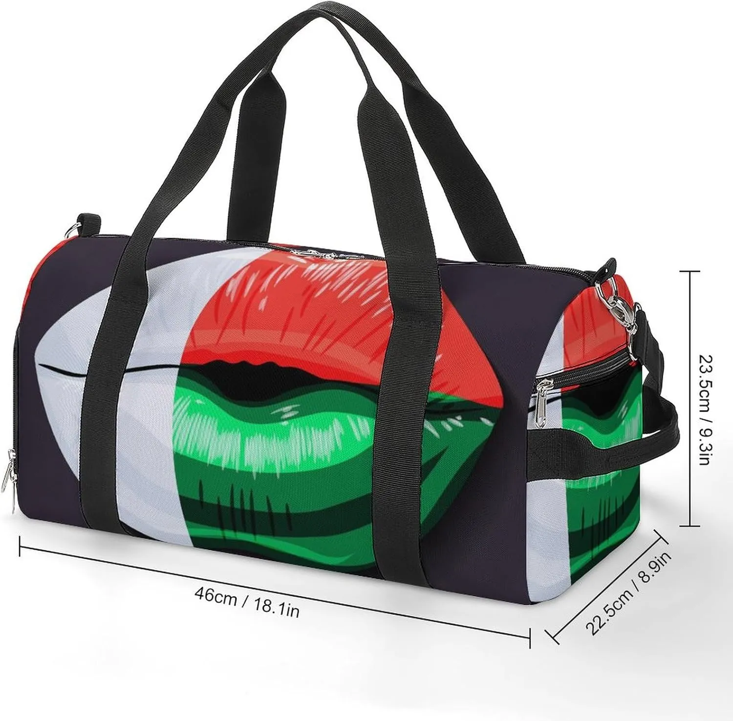 Madagascar Flag Lips Sports Duffel Bag with Waterproof Shoe Compartment for Gym and Travel
