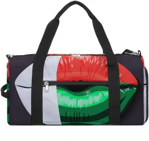 Madagascar Flag Lips Sports Duffel Bag with Waterproof Shoe Compartment for Gym and Travel