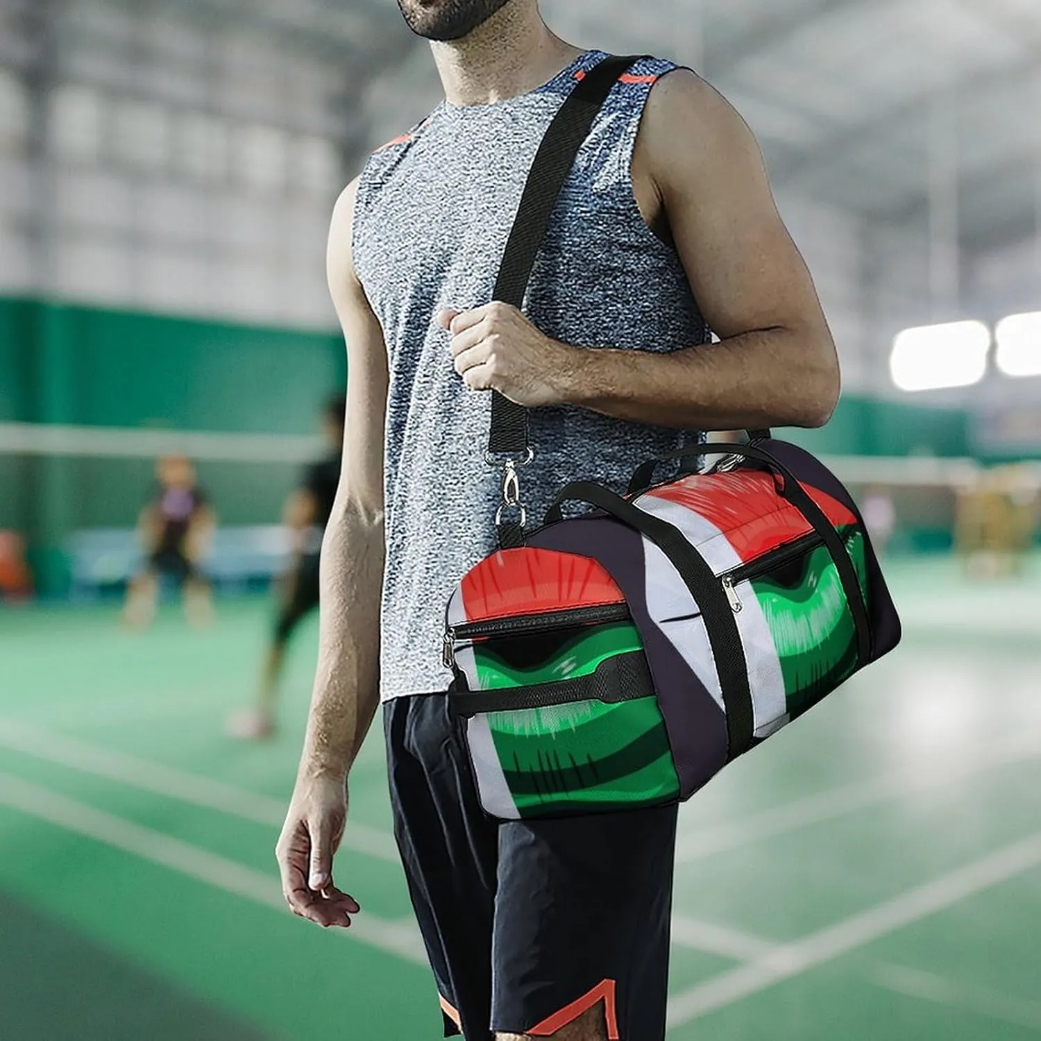 Madagascar Flag Lips Sports Duffel Bag with Waterproof Shoe Compartment for Gym and Travel