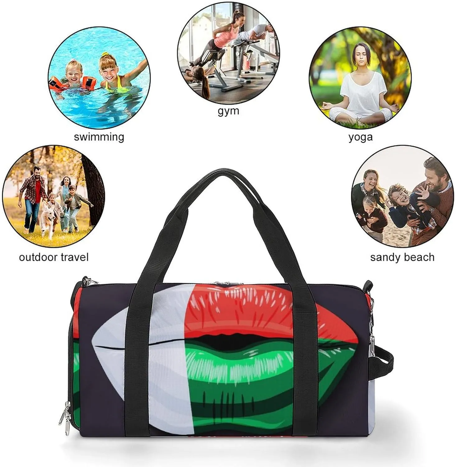 Madagascar Flag Lips Sports Duffel Bag with Waterproof Shoe Compartment for Gym and Travel