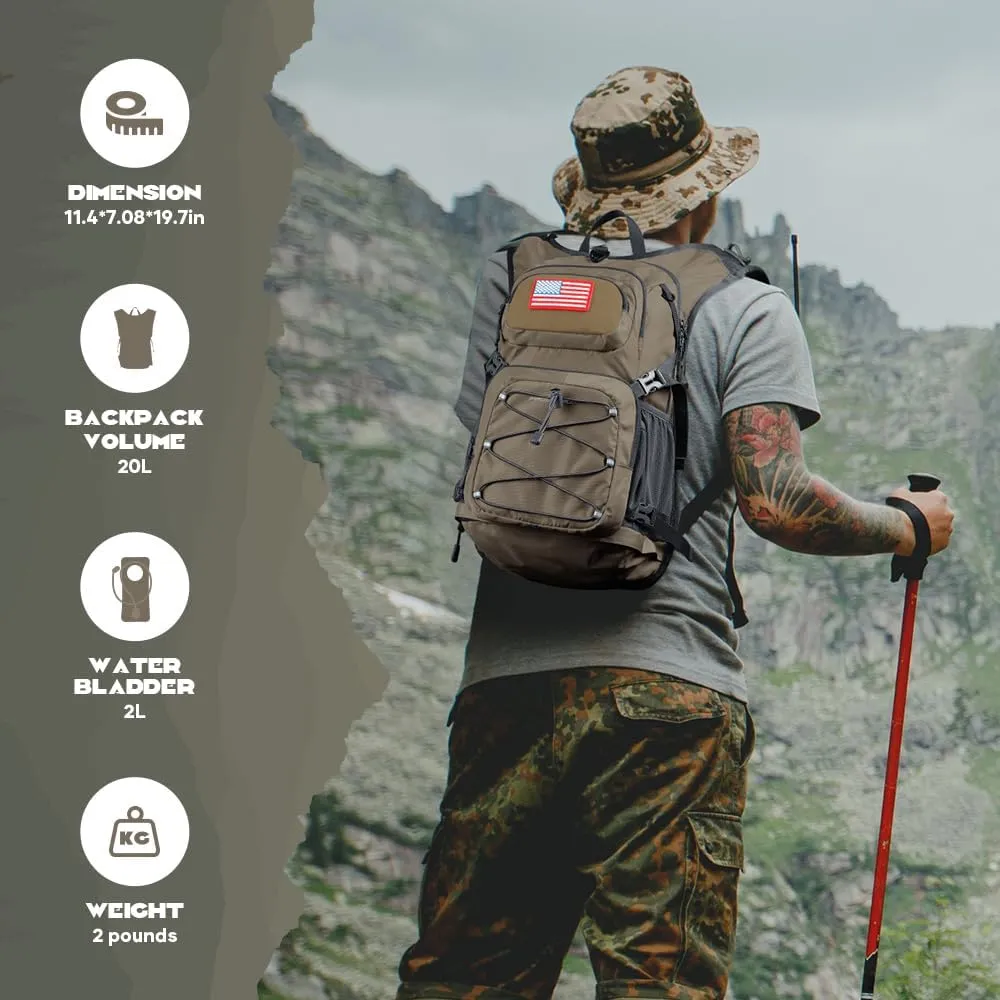 Maelstrom Hydration Backpack, Hiking Backpack with 2L/3L Water Bladder, High Flow Bite Valve Water Backpack Lightweight
