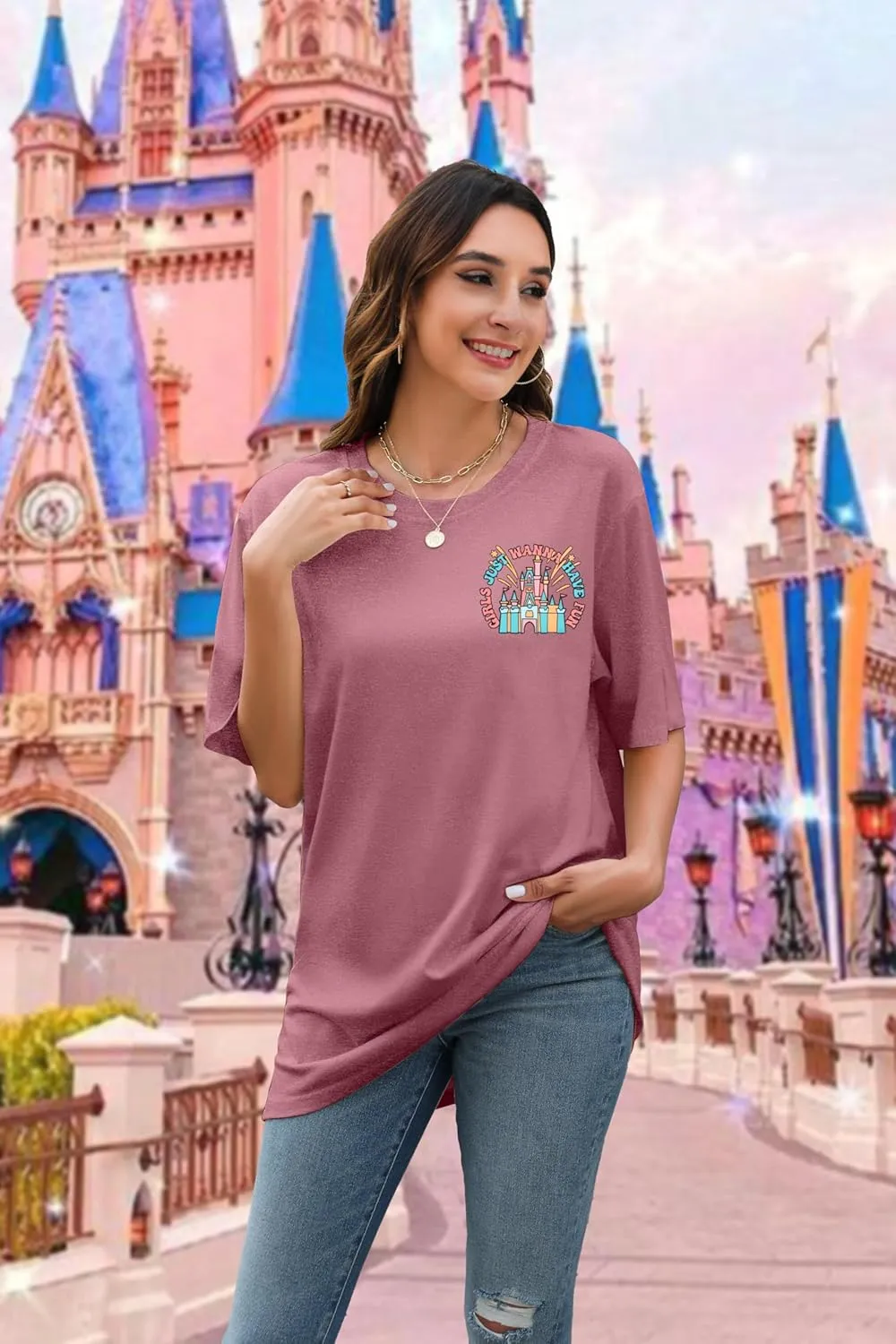 Magic Kingdom Shirt Women Girls Just Wanna Have Fun Shirt Girls Trip T-Shirt Cute Magical Tee Summer Vacation Tops