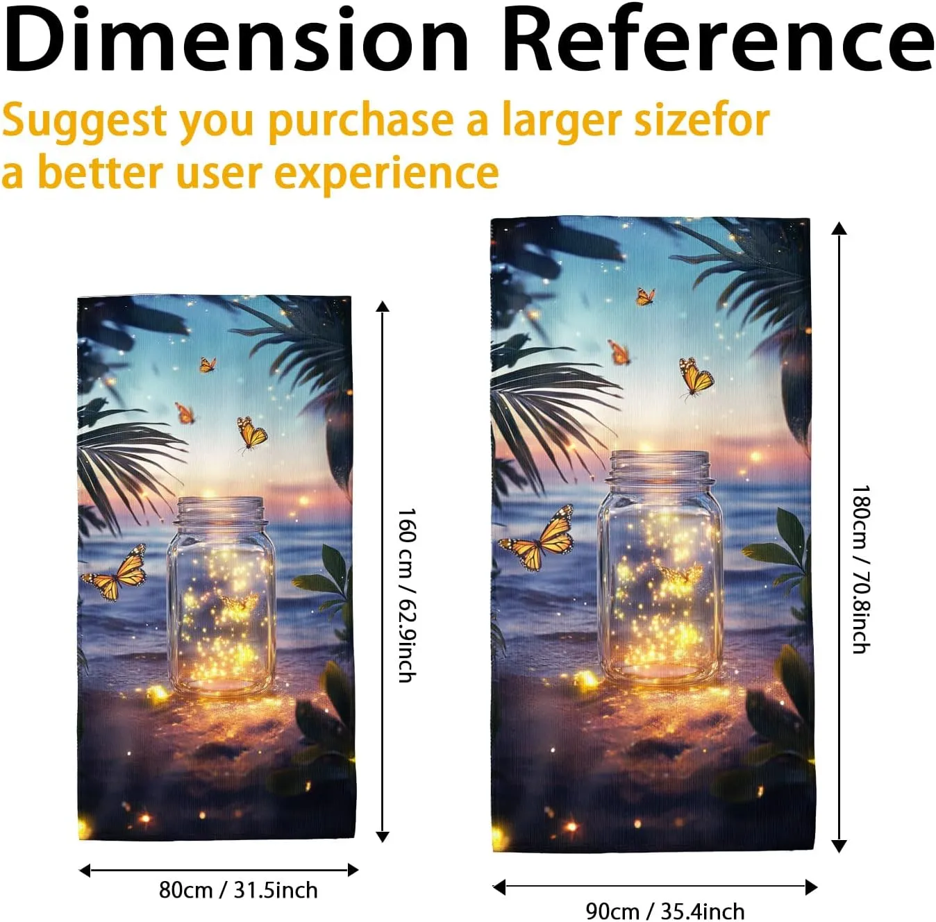 Magical Butterfly Theme Microfiber Beach Towel Sunset Dreams Bath Towel, Quick Dry Absorbent Soft Sand Free Lightweight Beach Blanket, Vacation Pool Picnic Essentials 62x31 Inch