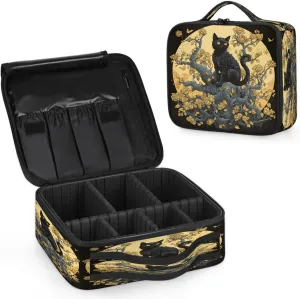 Makeup Bag Large Makeup Train Case Moon Black Cat Makeup Organizer Bag Portable Cosmetic Bags with Dividers Waterproof Travel Makeup Bag Toiletry Bag Makeup Case for Women