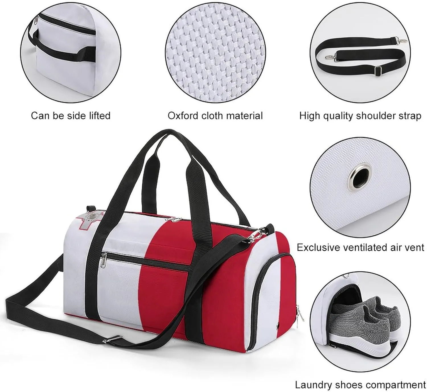 Malta Flag Duffel Bag for Men Women Waterproof with Shoe Compartment