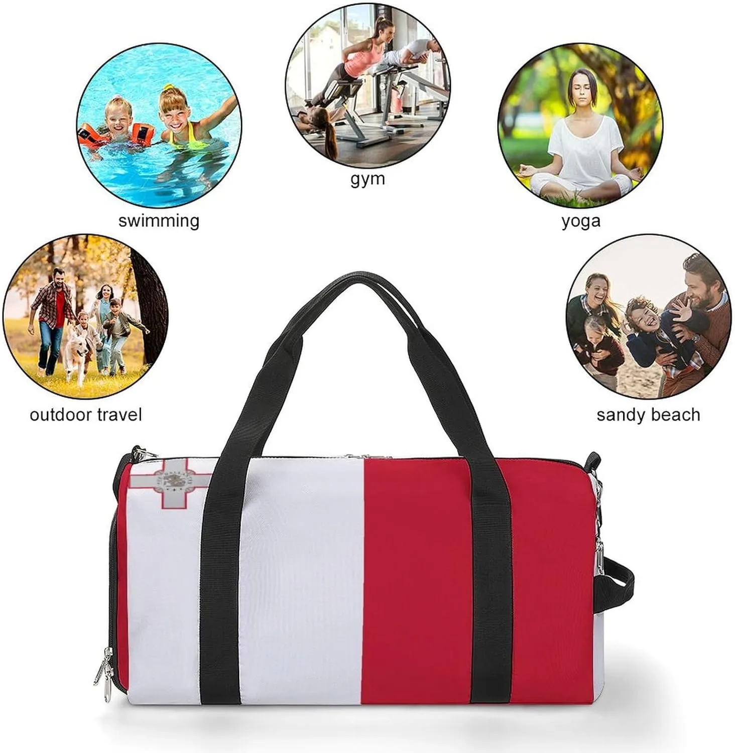 Malta Flag Duffel Bag for Men Women Waterproof with Shoe Compartment