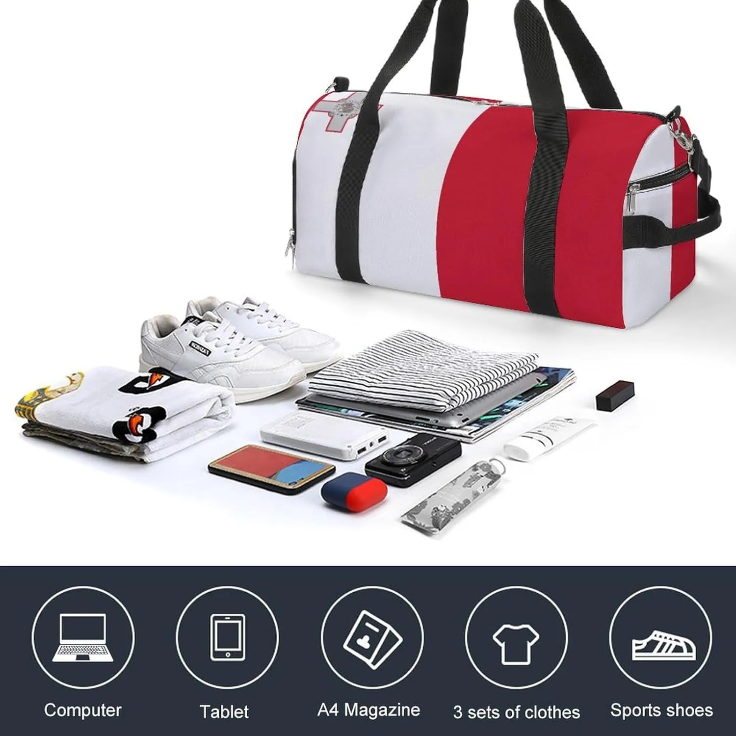 Malta Flag Duffel Bag for Men Women Waterproof with Shoe Compartment