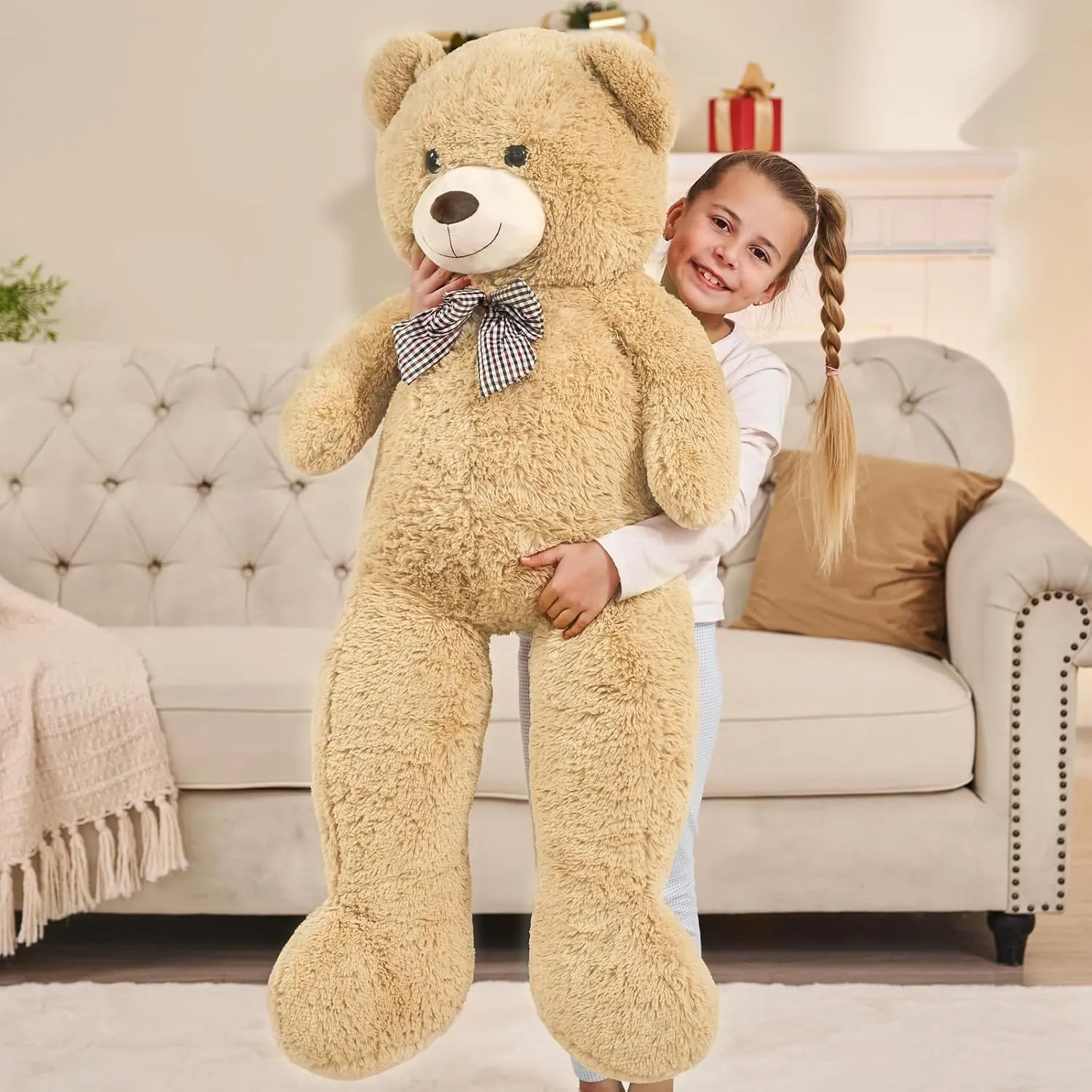 MaoGoLan Giant Big Teddy Bear 4 Feet 47 inch Life Size Tan Plush Bear Brown Stuffed Animal for Children Boyfriend