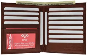 MARSHAL RFID Blocking Bifold Hipster Credit Card Wallet Premium Lambskin Leather (Burgundy)