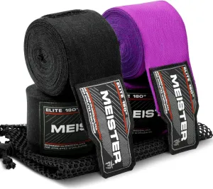 Meister Elite 180'' Premium Adult Hand Wraps for MMA & Boxing - 2 Pair Pack w/Mesh Bag'