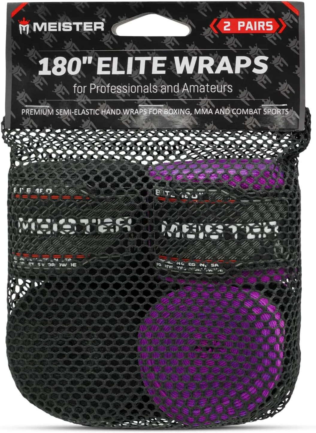 Meister Elite 180'' Premium Adult Hand Wraps for MMA & Boxing - 2 Pair Pack w/Mesh Bag'