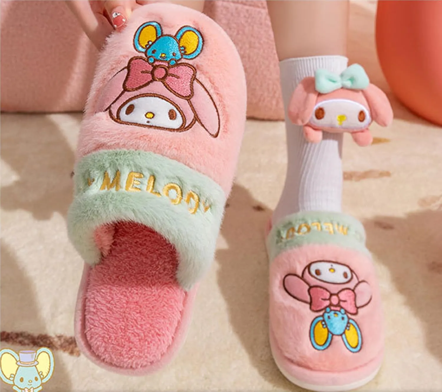 Melody & Mouse Home Slippers for Girls Kids Children
