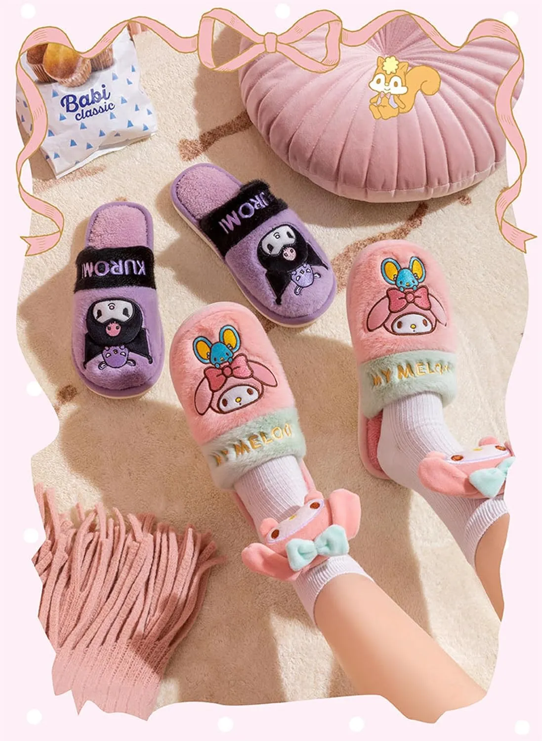 Melody & Mouse Home Slippers for Girls Kids Children