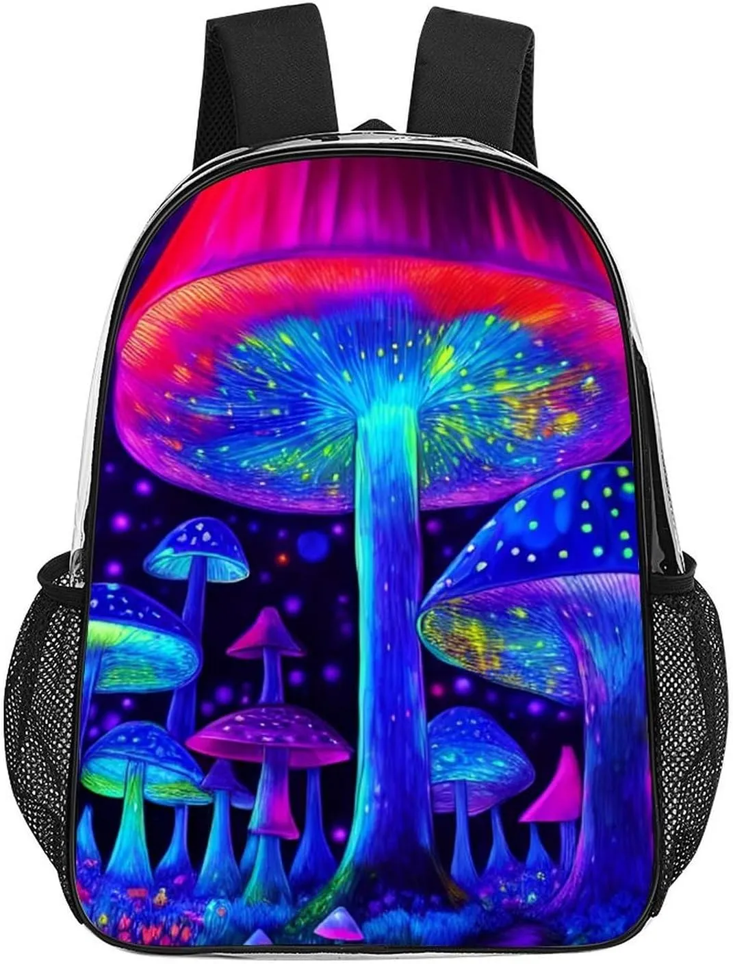 Men & Women Lightweight Magic Mushrooms Fairytale Mushrooms Scenery Psychedelic Art Casual Daypack Large Capacity Bookbag Transparent Bag for Gym Business Bicycle