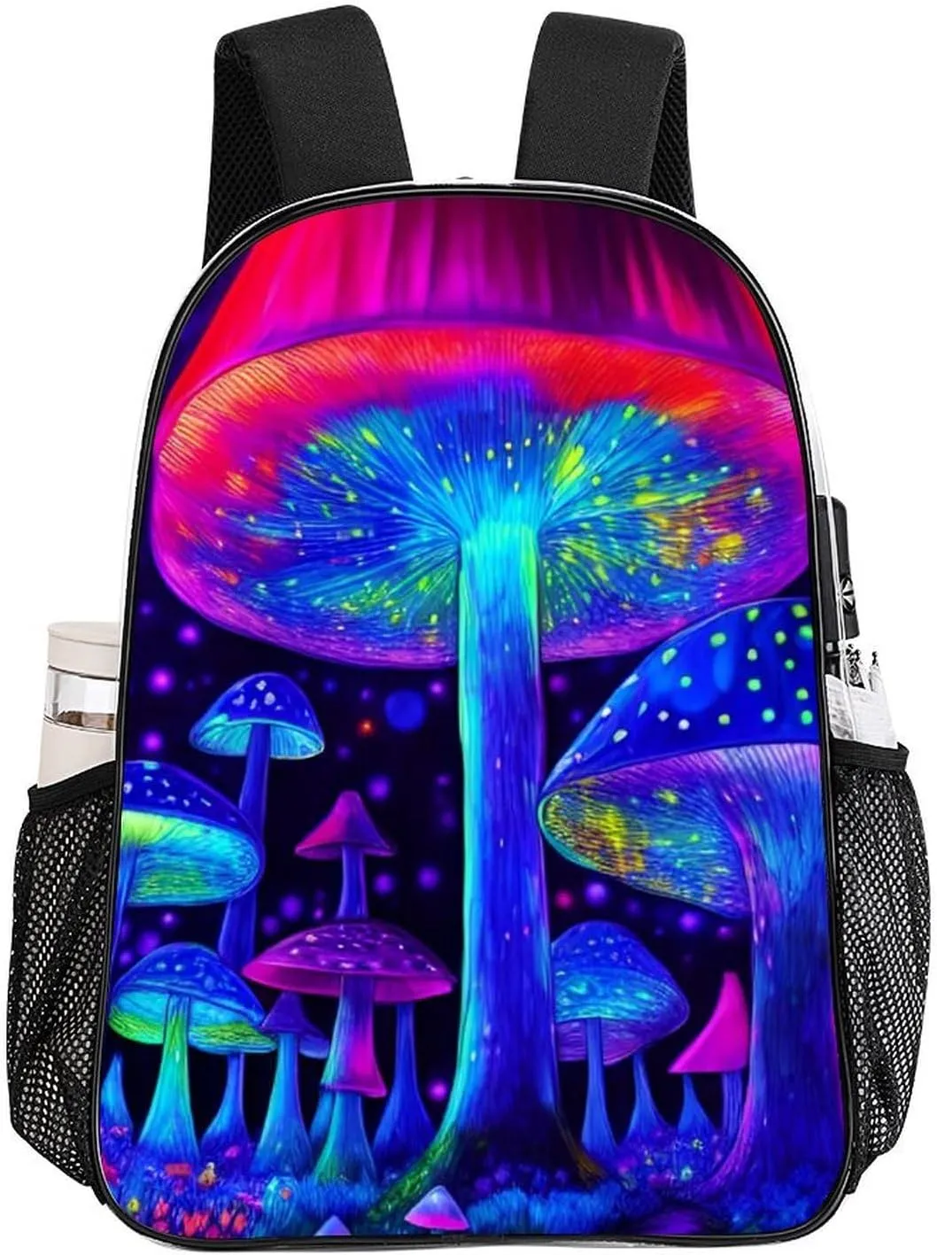 Men & Women Lightweight Magic Mushrooms Fairytale Mushrooms Scenery Psychedelic Art Casual Daypack Large Capacity Bookbag Transparent Bag for Gym Business Bicycle