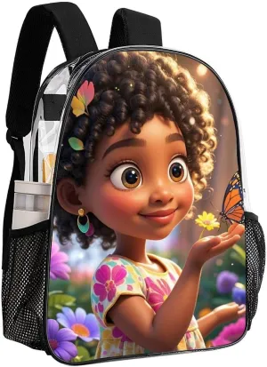 Men & Women Transparent Colorful Afro American Black Women With Butterflies Art Backpack Large Capacity Bookbag With Smooth Zippers for Climbing Picnic Bicycle