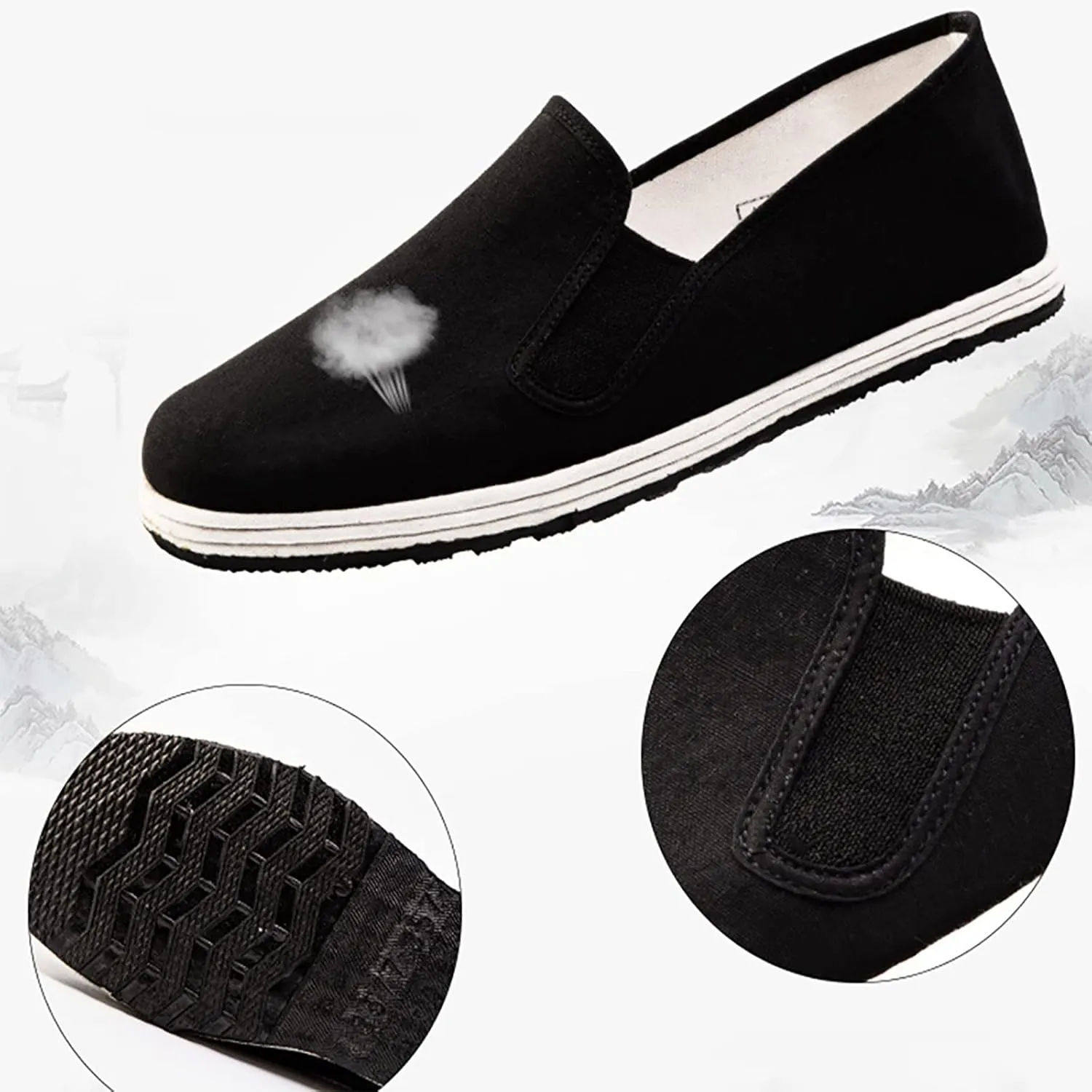 Men Chinese Traditional Kung Fu Martial Arts Tai Chi Rubber Old Beijing Canvas Shoes, Traditional Comfortable Non Slip Tai Chi Shoes, for Both Indoor and Outdoor Use, Parkour, Taekwondo