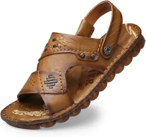 Men Sandals Slippers Genuine Leather Cowhide Male Shoes Outdoor Casual Sandals Beach Shoes(43)