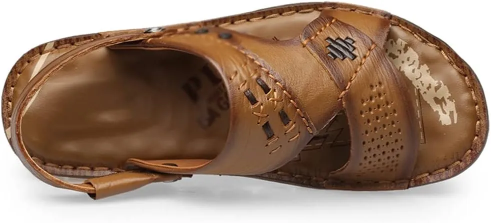 Men Sandals Slippers Genuine Leather Cowhide Male Shoes Outdoor Casual Sandals Beach Shoes(43)