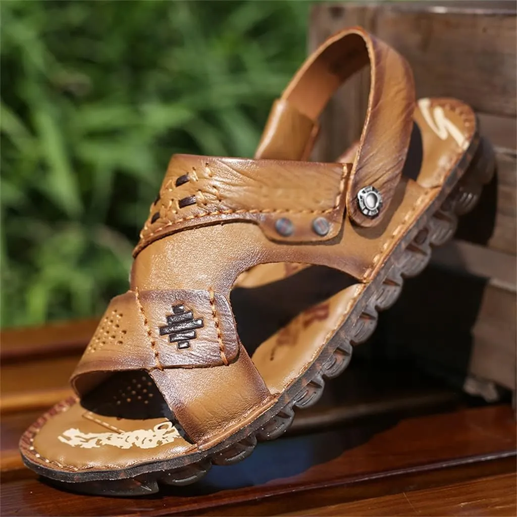 Men Sandals Slippers Genuine Leather Cowhide Male Shoes Outdoor Casual Sandals Beach Shoes(43)