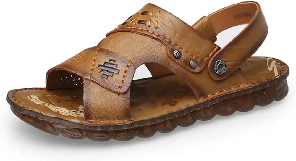 Men Sandals Slippers Genuine Leather Cowhide Male Shoes Outdoor Casual Sandals Beach Shoes(43)
