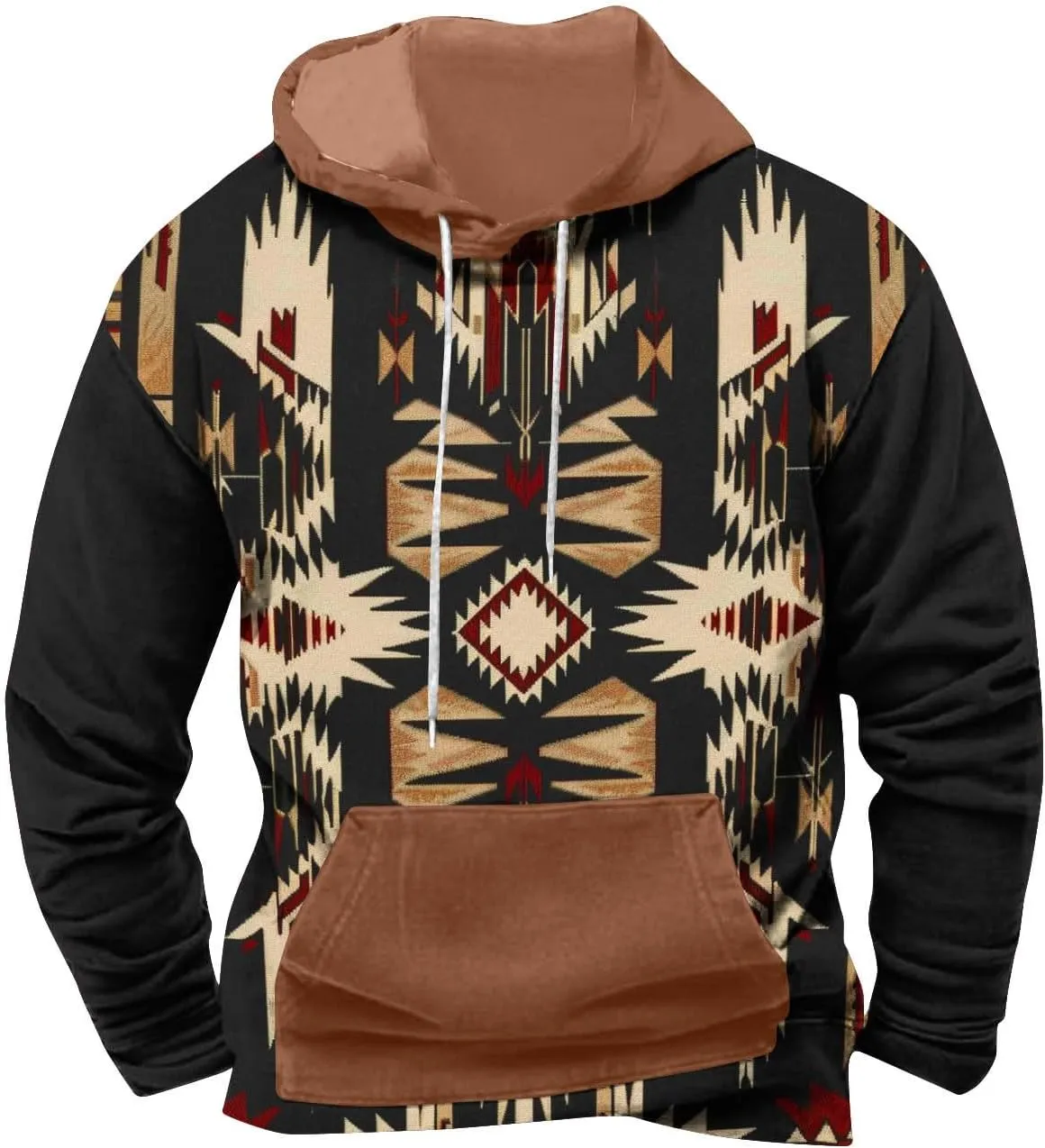 Men Sweatshirts Western Aztec Long Sleeve Hoodie Drawstraing Big and Tall Vintage Casual Pullover Tops
