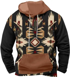 Men Sweatshirts Western Aztec Long Sleeve Hoodie Drawstraing Big and Tall Vintage Casual Pullover Tops