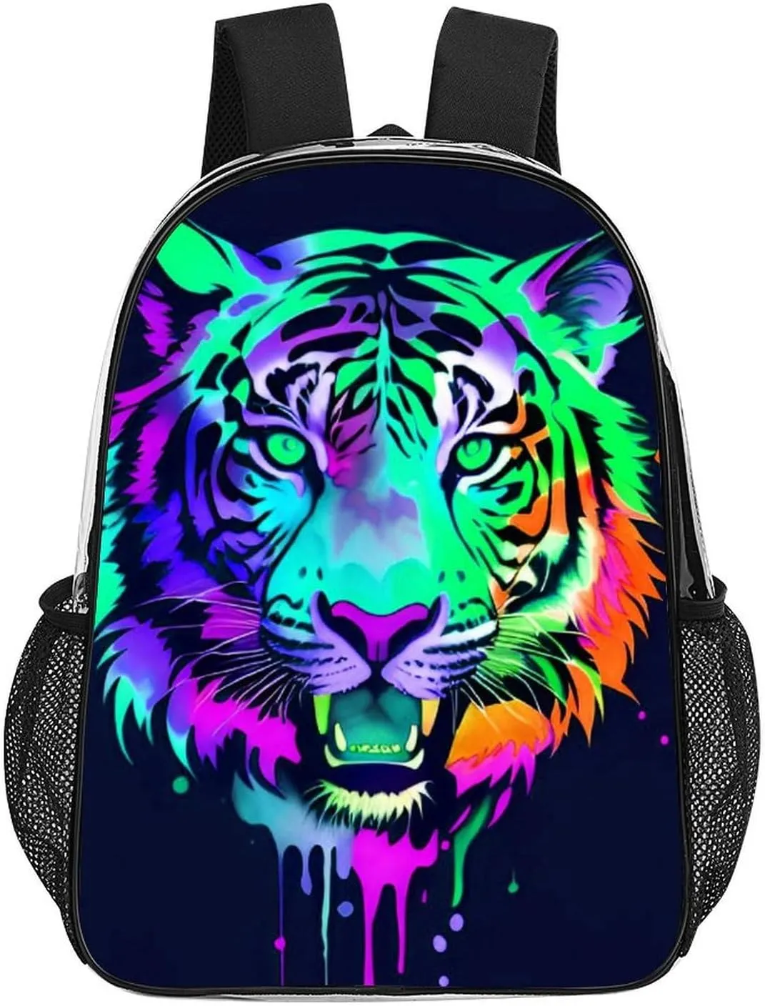 Men Women Lightweight Colorful Abstract King Of The Tiger Watercolor Art Backpack Large Capacity Bookbag Transparent Bag for Gym Business Running