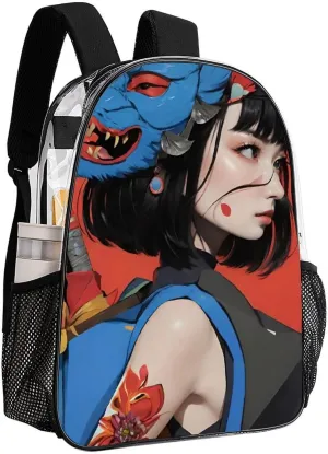 Men Women Lightweight Japan Anime Cute Aesthetic Women Warrior Art Backpack Large Capacity Bookbag Transparent Bag for Gym Business Running