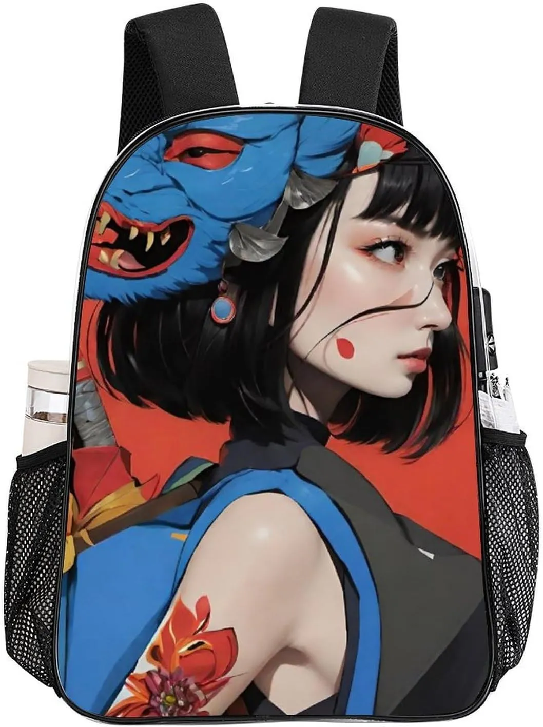 Men Women Lightweight Japan Anime Cute Aesthetic Women Warrior Art Backpack Large Capacity Bookbag Transparent Bag for Gym Business Running