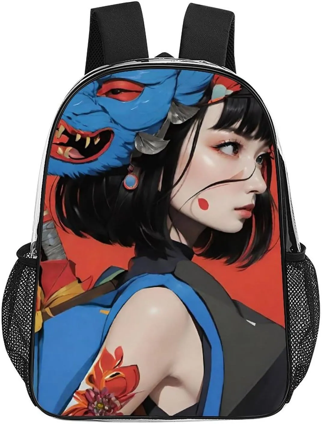 Men Women Lightweight Japan Anime Cute Aesthetic Women Warrior Art Backpack Large Capacity Bookbag Transparent Bag for Gym Business Running