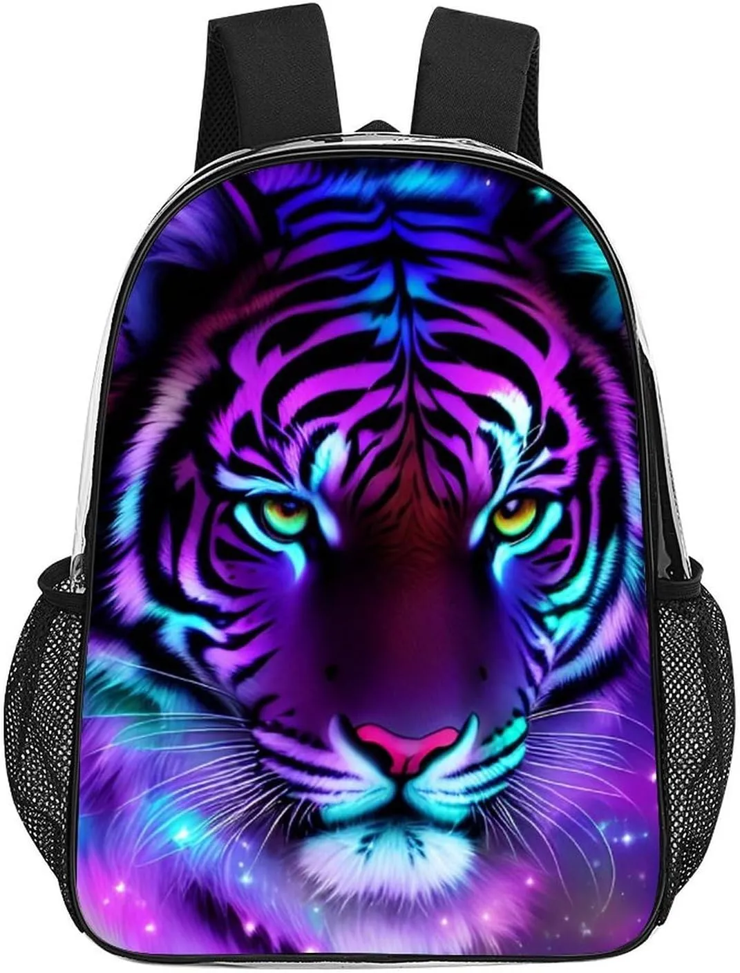 Men Women Lightweight Mystic Fantasy Galaxy Sky Fantasy Tiger Wild Animals Boho Style Backpack Large Capacity Bookbag Transparent Bag for Gym Business Running