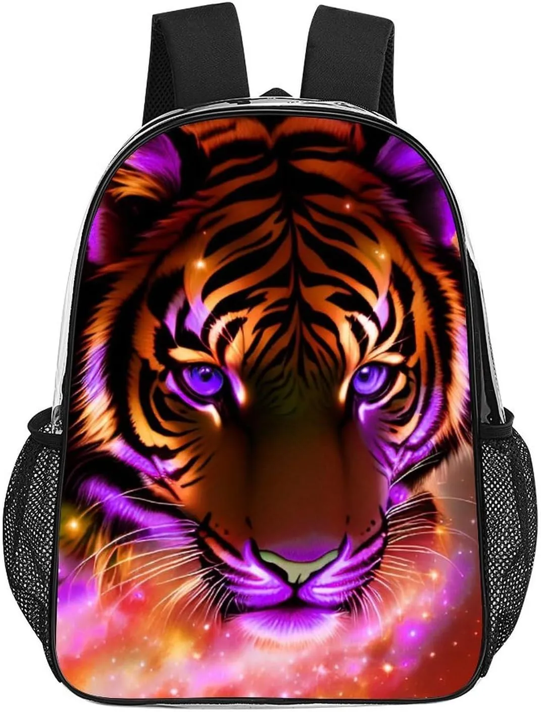 Men Women Lightweight Mystic Fantasy Galaxy Sky Fantasy Tiger Wild Animals Boho Style Backpack Large Capacity Carry On Bag Transparent Bag for Sports Work Walking Cycling