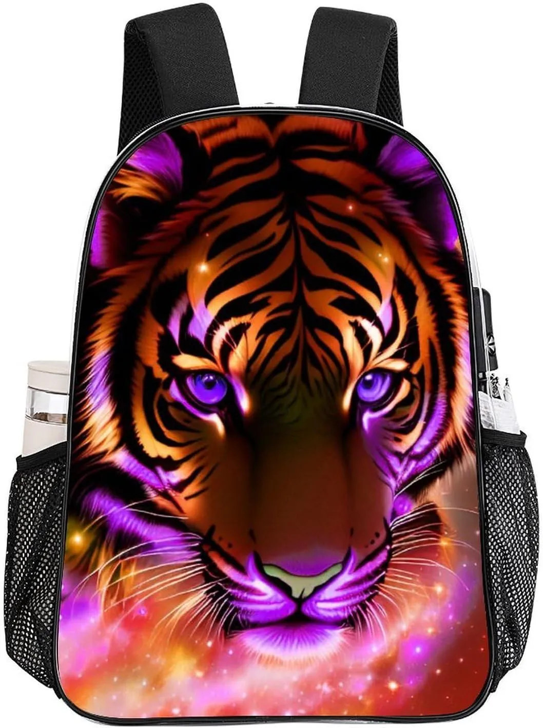 Men Women Lightweight Mystic Fantasy Galaxy Sky Fantasy Tiger Wild Animals Boho Style Backpack Large Capacity Carry On Bag Transparent Bag for Sports Work Walking Cycling
