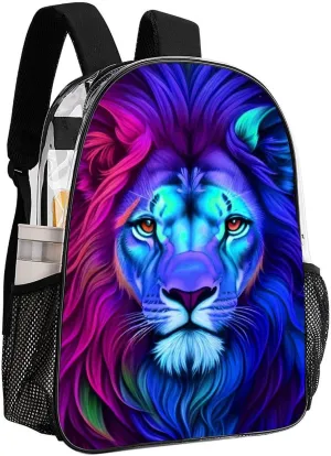 Men Women Lightweight Psychedelic Lion Art Daypack Bookbag Big Capacity Carry On Bag Transparent Bag for Camping Travel Bicycle