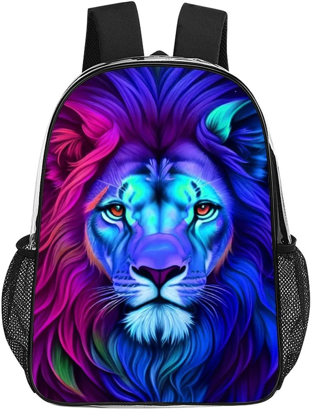 Men Women Lightweight Psychedelic Lion Art Daypack Bookbag Big Capacity Carry On Bag Transparent Bag for Camping Travel Bicycle